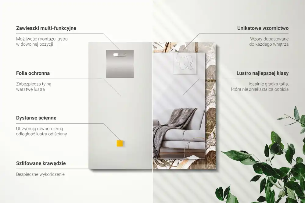 Obdĺžnikové dekoračné zrkadlo Tropický vzor listov