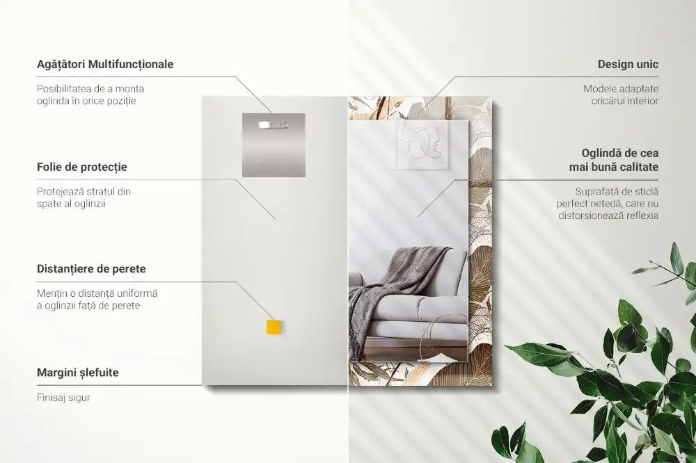 Obdĺžnikové dekoračné zrkadlo Tropický vzor listov