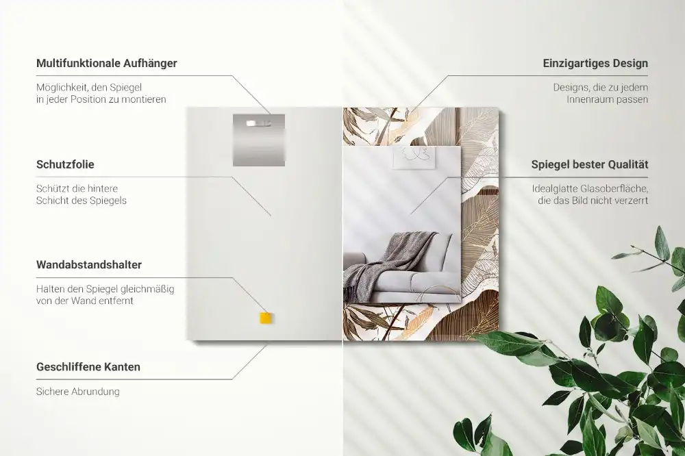 Obdĺžnikové dekoračné zrkadlo Tropický vzor listov