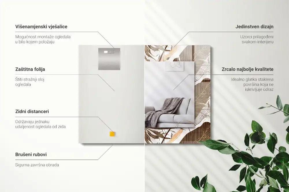 Obdĺžnikové dekoračné zrkadlo Tropický vzor listov