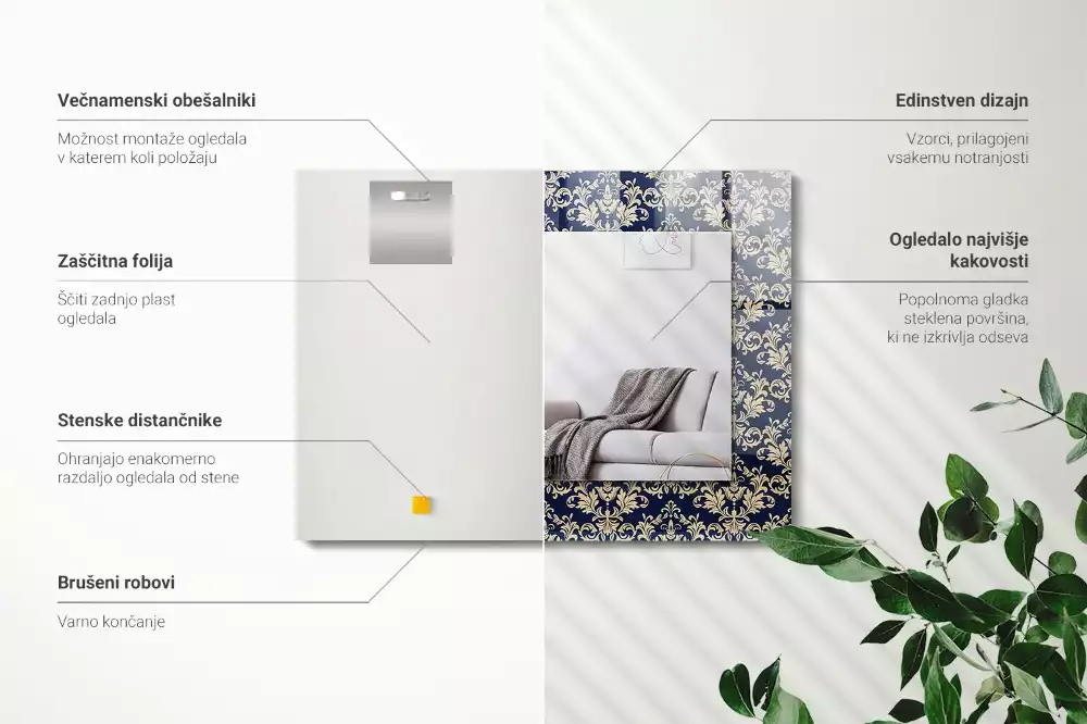 Obdĺžnikové dekoračné zrkadlo Viktoriánsky vzor na tapete