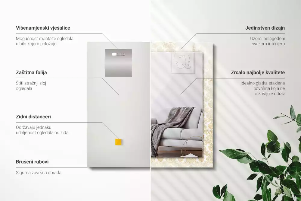 Obdĺžnikové zrkadlo s motívom Žlté ozdoby