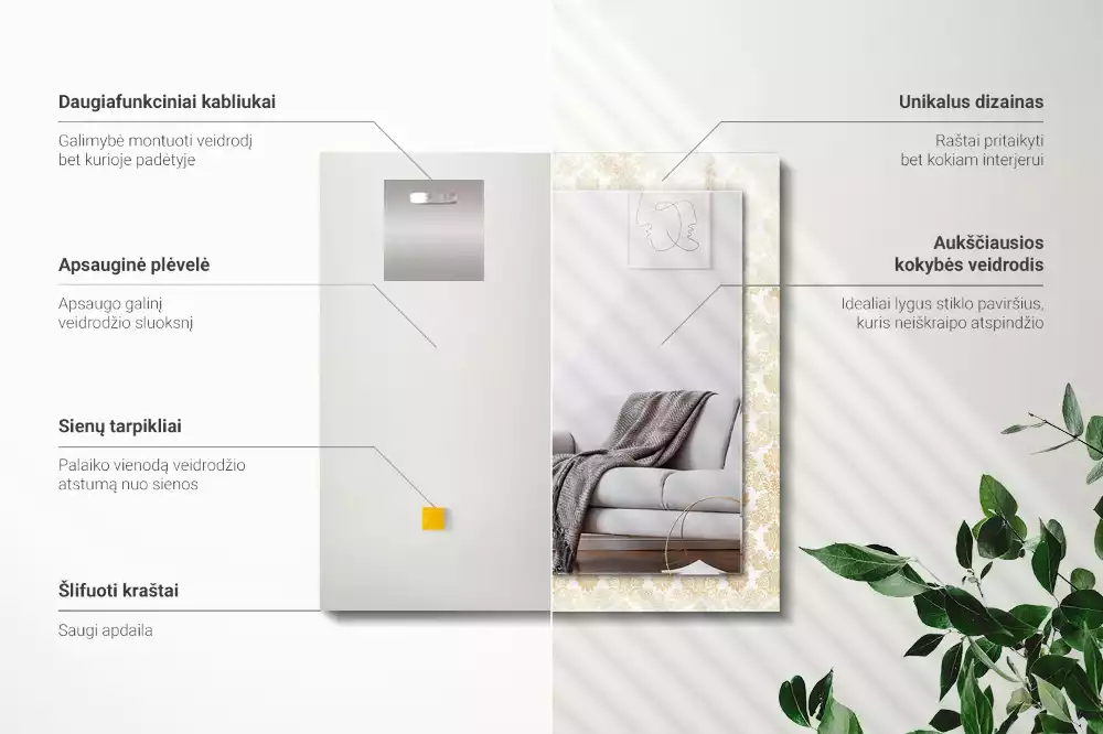 Obdĺžnikové zrkadlo s motívom Žlté ozdoby