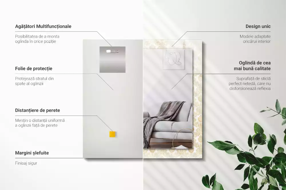 Obdĺžnikové zrkadlo s motívom Žlté ozdoby