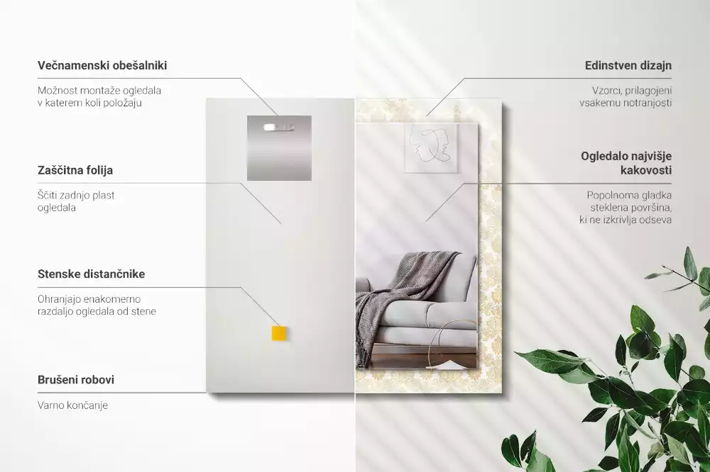 Obdĺžnikové zrkadlo s motívom Žlté ozdoby