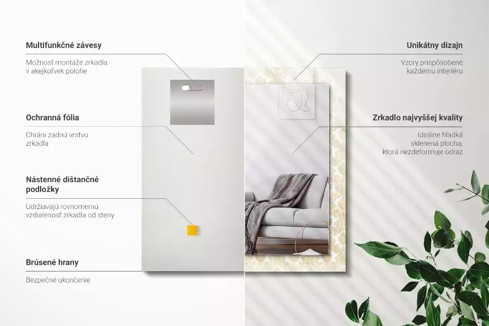 Obdĺžnikové zrkadlo s motívom Žlté ozdoby