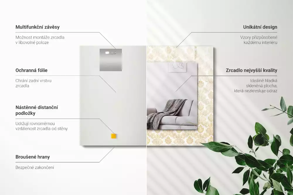 Obdĺžnikové zrkadlo s motívom Žlté ozdoby