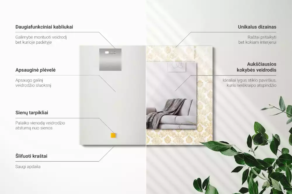 Obdĺžnikové zrkadlo s motívom Žlté ozdoby