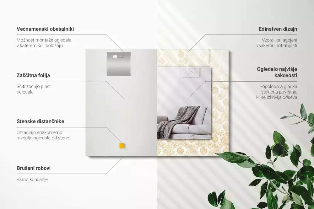 Obdĺžnikové zrkadlo s motívom Žlté ozdoby