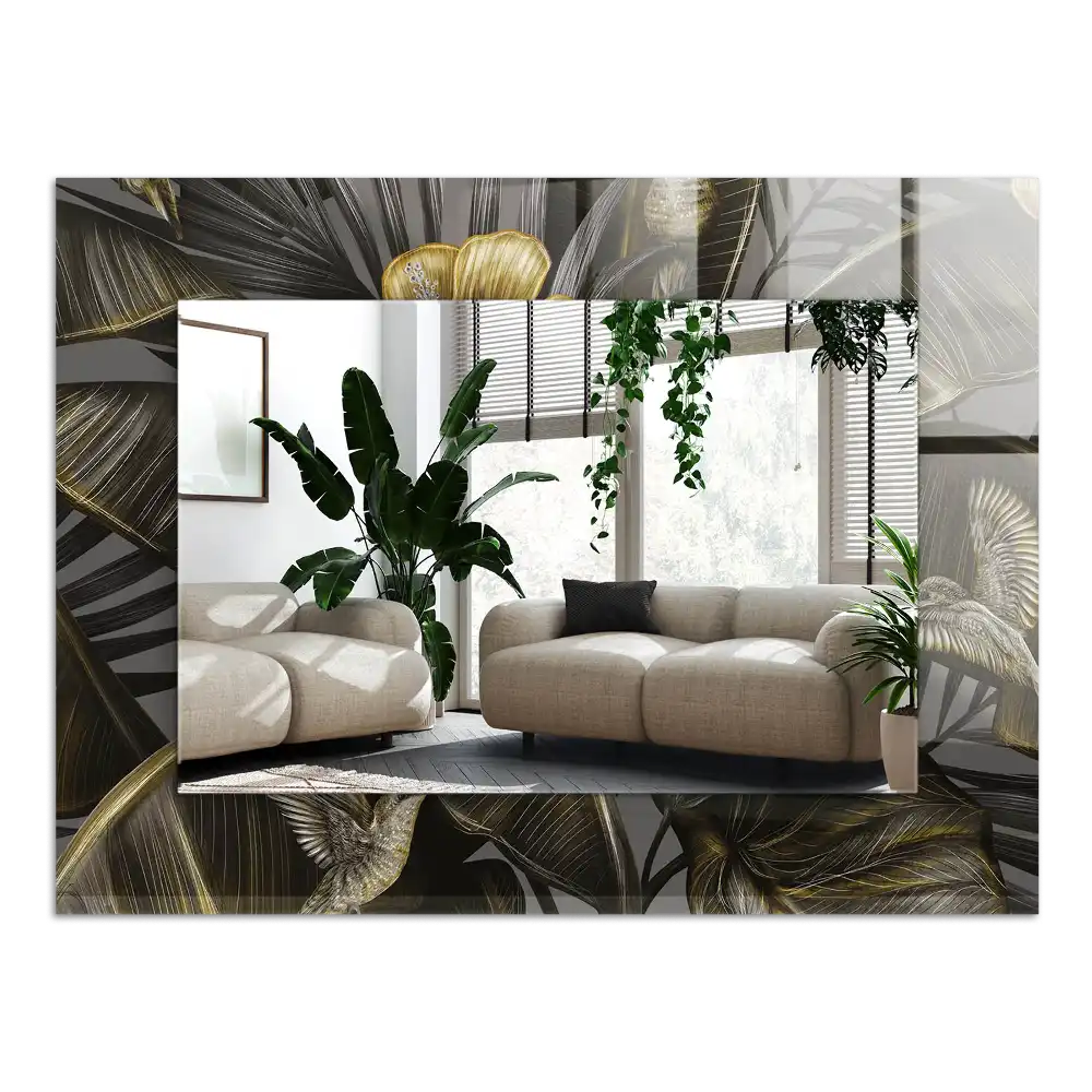 Obdĺžnikové dekoračné zrkadlo Kvety a kolibríky