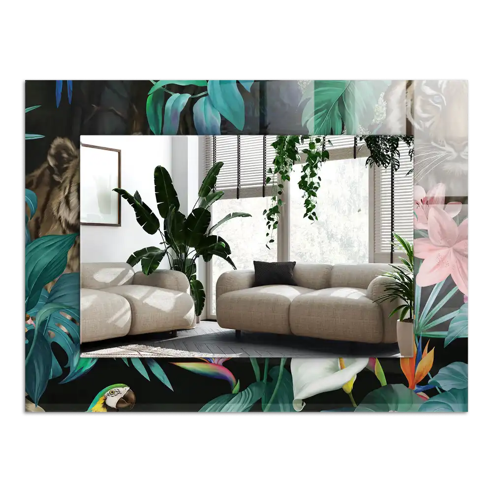 Obdĺžnikové zrkadlo s motívom Tigre papagáje džungľa