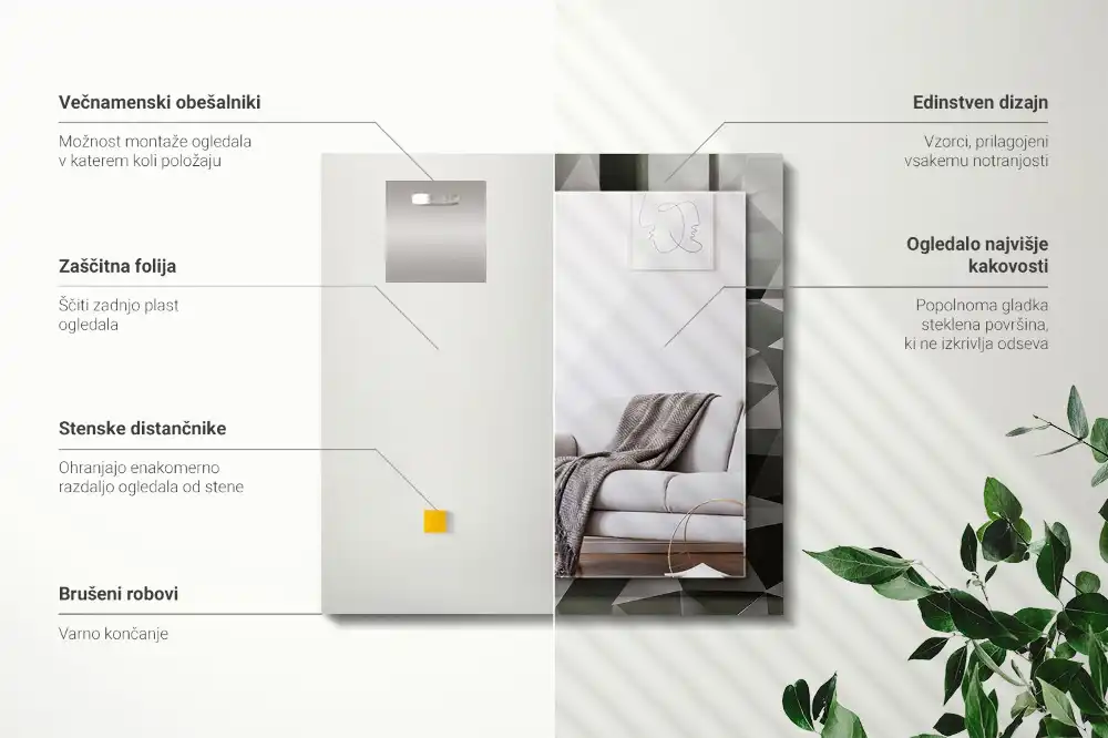 Obdĺžnikové ozdobné zrkadlo Čierne geometrické tvary