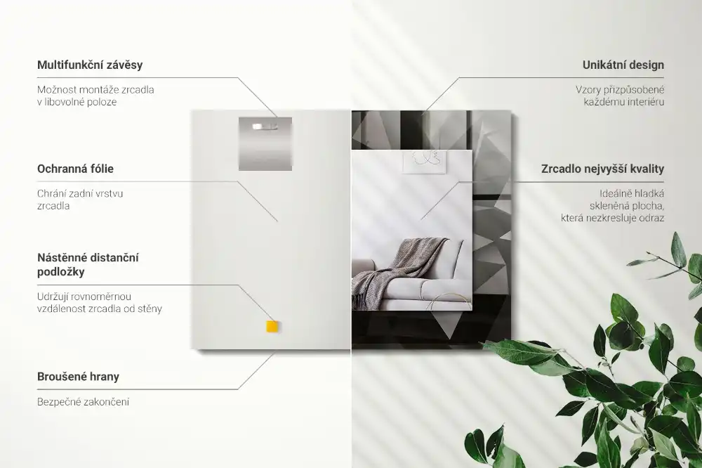 Obdĺžnikové ozdobné zrkadlo Čierne geometrické tvary