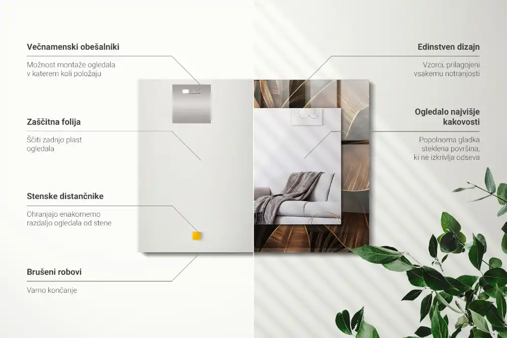 Obdĺžnikové zrkadlo s motívom tropické listy