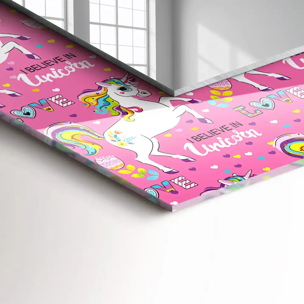 Obdĺžnikové ozdobné zrkadlo Dúhové srdcia jednorožcov