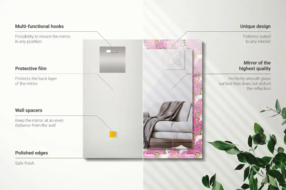 Obdĺžnikové ozdobné zrkadlo Dúhové srdcia jednorožcov