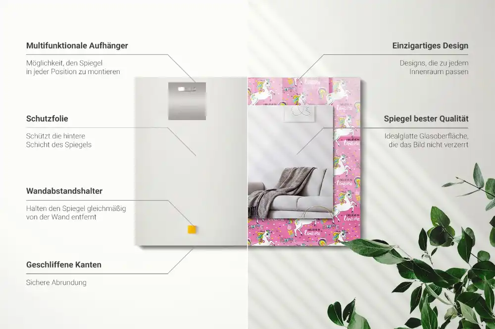 Obdĺžnikové ozdobné zrkadlo Dúhové srdcia jednorožcov