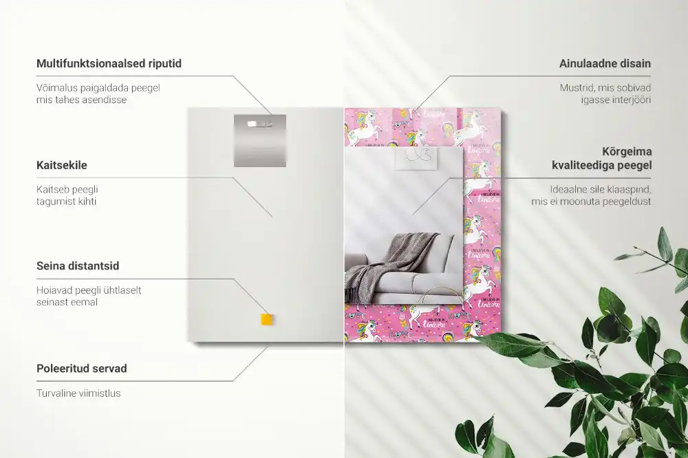 Obdĺžnikové ozdobné zrkadlo Dúhové srdcia jednorožcov