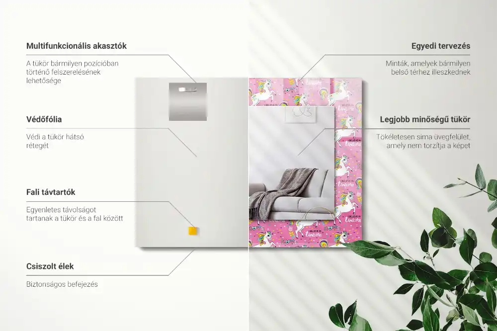 Obdĺžnikové ozdobné zrkadlo Dúhové srdcia jednorožcov