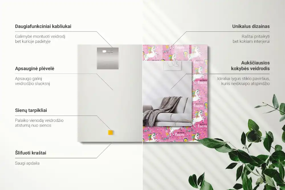 Obdĺžnikové ozdobné zrkadlo Dúhové srdcia jednorožcov