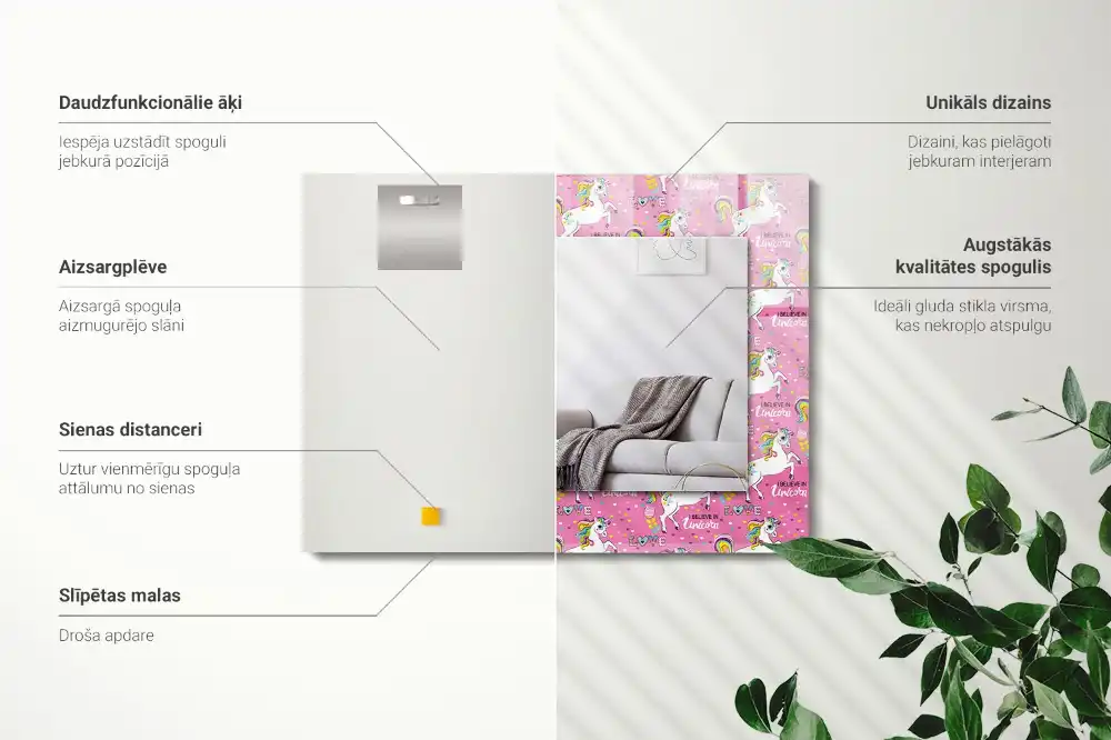 Obdĺžnikové ozdobné zrkadlo Dúhové srdcia jednorožcov