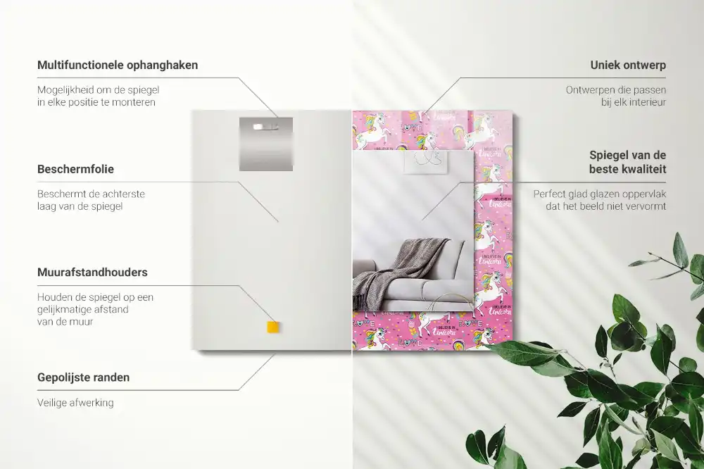 Obdĺžnikové ozdobné zrkadlo Dúhové srdcia jednorožcov