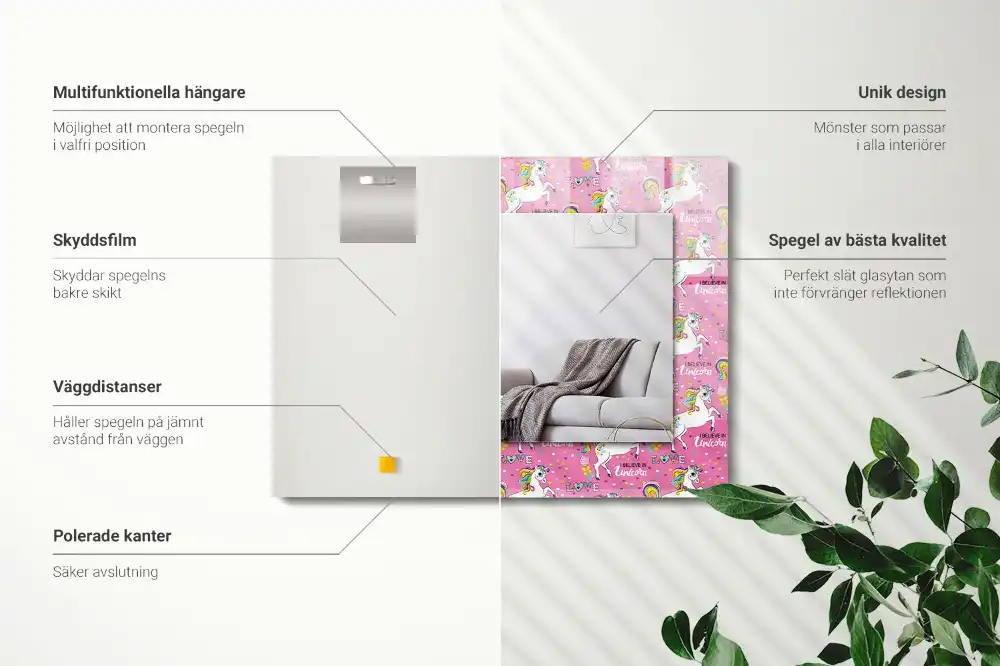 Obdĺžnikové ozdobné zrkadlo Dúhové srdcia jednorožcov