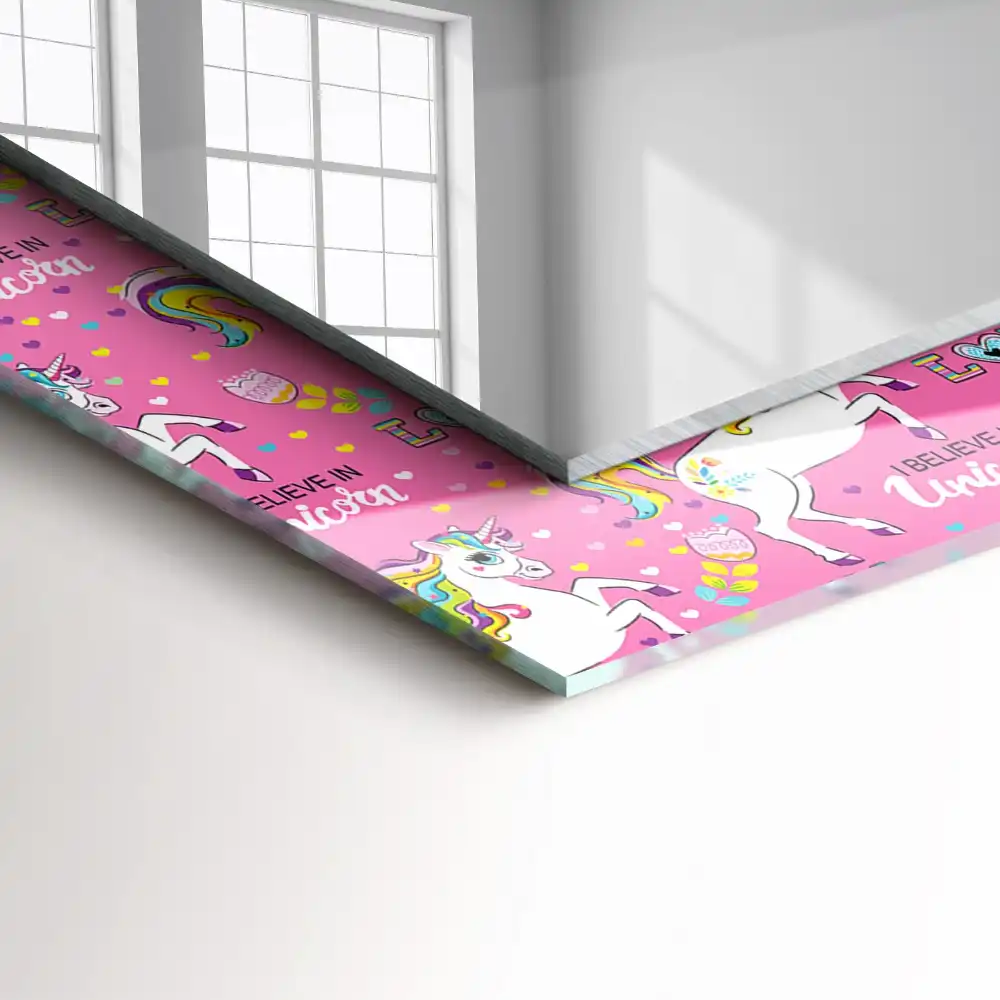 Obdĺžnikové ozdobné zrkadlo Dúhové srdcia jednorožcov