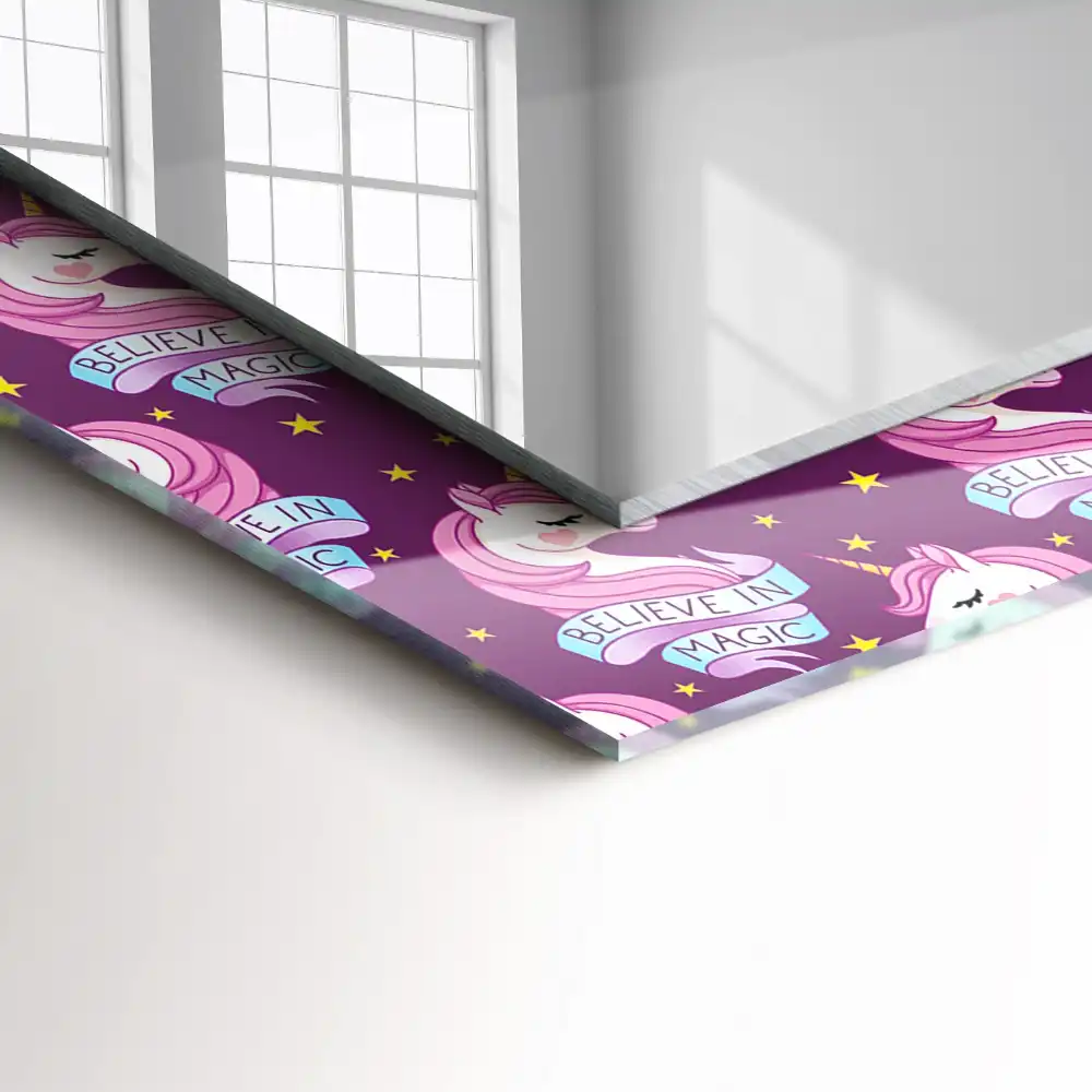 Obdĺžnikové dekoračné zrkadlo Jednorožce hviezdy nápisy