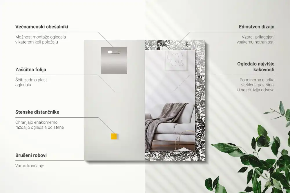 Obdĺžnikové ozdobné zrkadlo Čiernobiele vzory