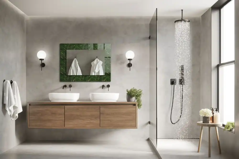 Obdĺžnikové ozdobné zrkadlo Vzor zelených listov