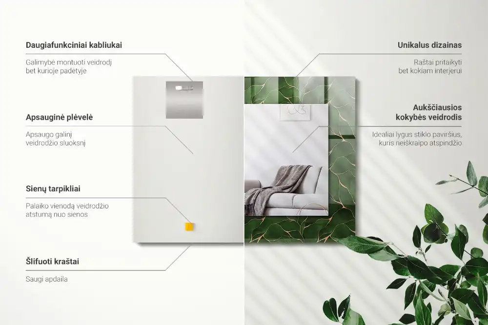 Obdĺžnikové ozdobné zrkadlo Vzor zelených listov