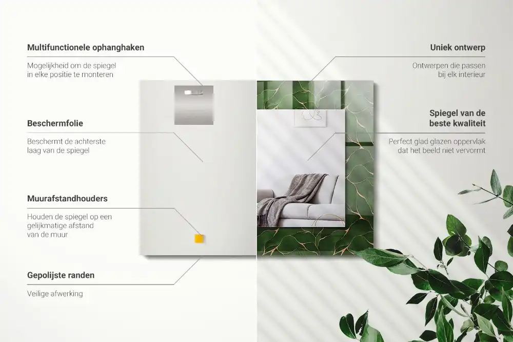 Obdĺžnikové ozdobné zrkadlo Vzor zelených listov