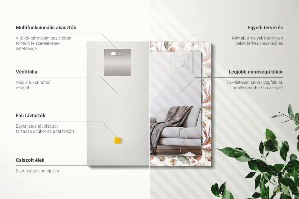 Obdĺžnikové dekoračné zrkadlo Kvety a listy