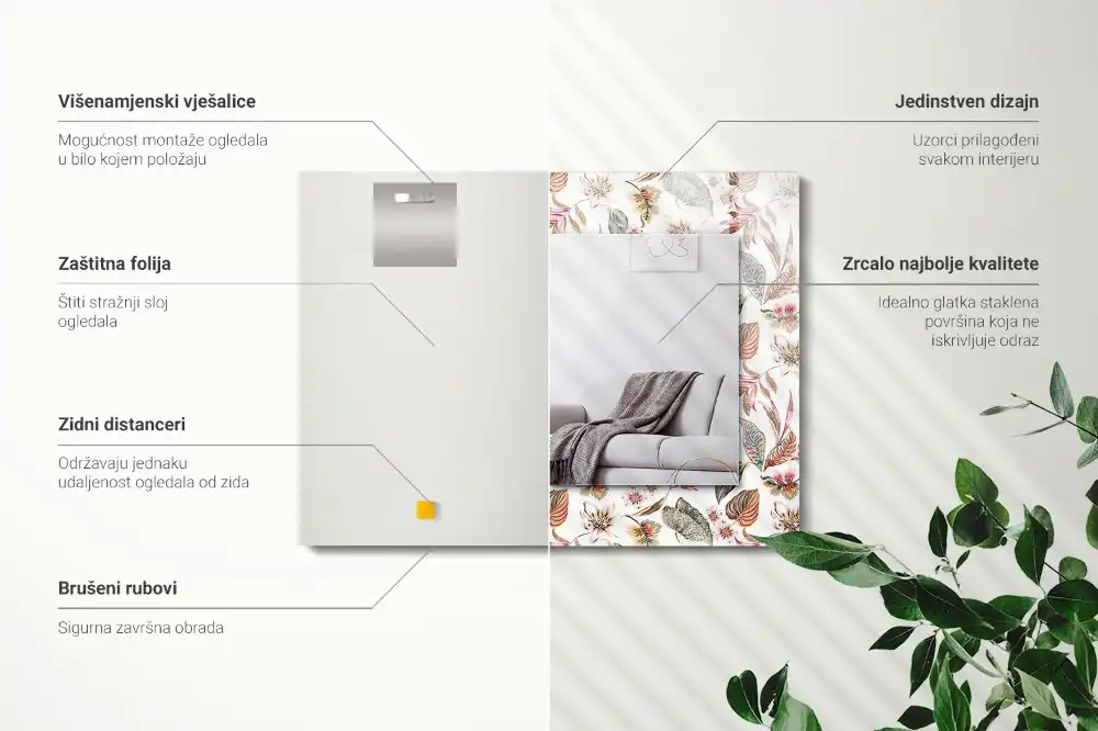 Obdĺžnikové dekoračné zrkadlo Kvety a listy