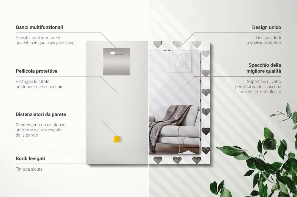 Obdĺžnikové zrkadlo s motívom Vzor čiernych sŕdc