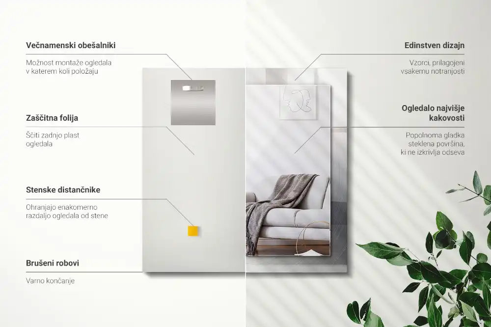 Obdĺžnikové ozdobné zrkadlo Okrúhly kovový povrch