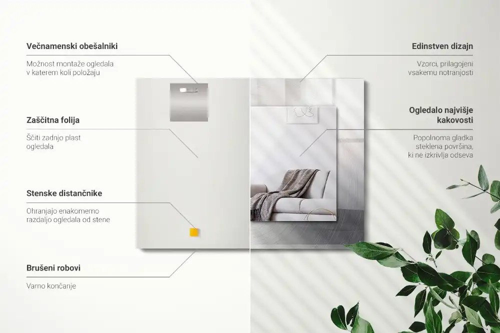 Obdĺžnikové ozdobné zrkadlo Okrúhly kovový povrch