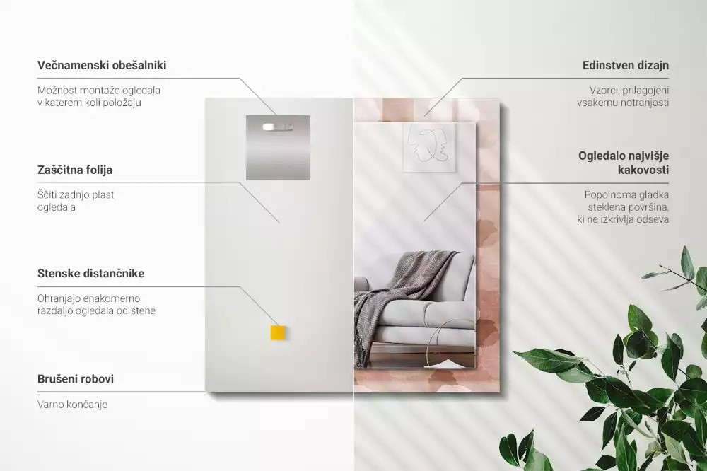 Obdĺžnikové zrkadlo s motívom Kvety pivoniek