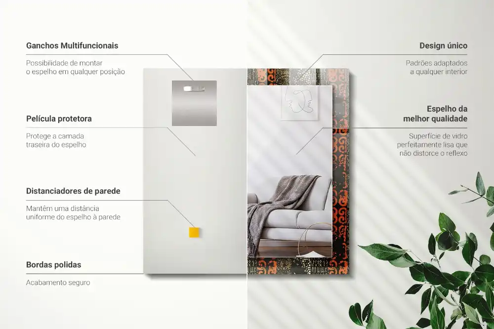 Obdĺžnikové zrkadlo s motívom etnický ornamentálny vzor