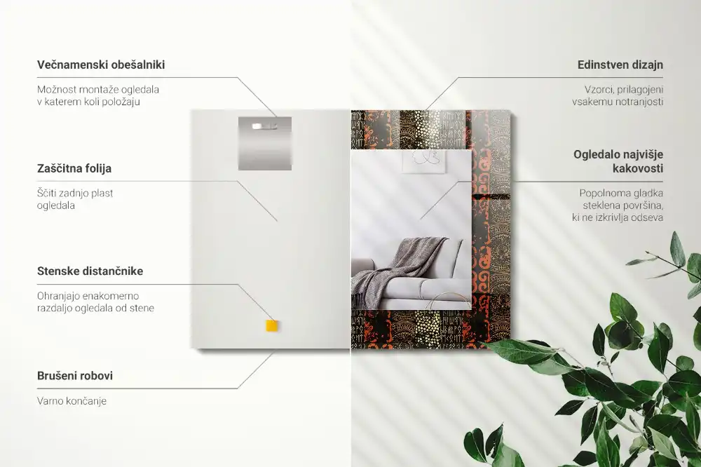 Obdĺžnikové zrkadlo s motívom etnický ornamentálny vzor