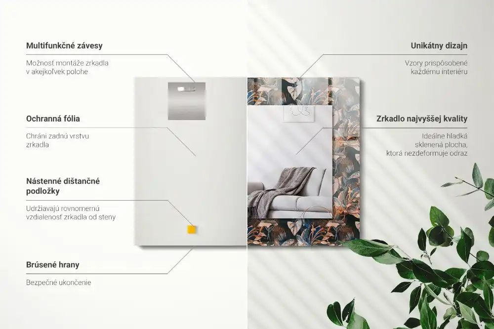 Obdĺžnikové ozdobné zrkadlo Kvety a listy