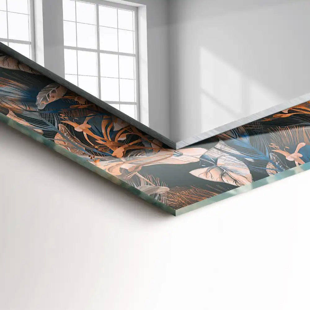 Obdĺžnikové ozdobné zrkadlo Kvety a listy