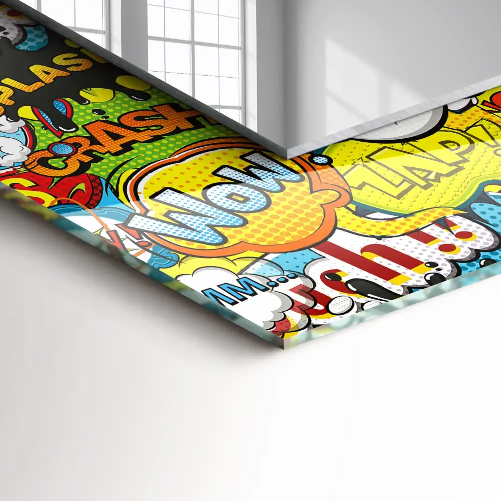 Obdĺžnikové zrkadlo s motívom Farebné komické bubliny