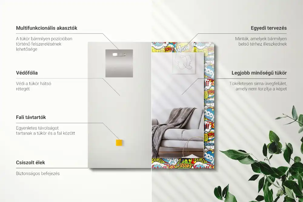 Obdĺžnikové zrkadlo s motívom Farebné komické bubliny