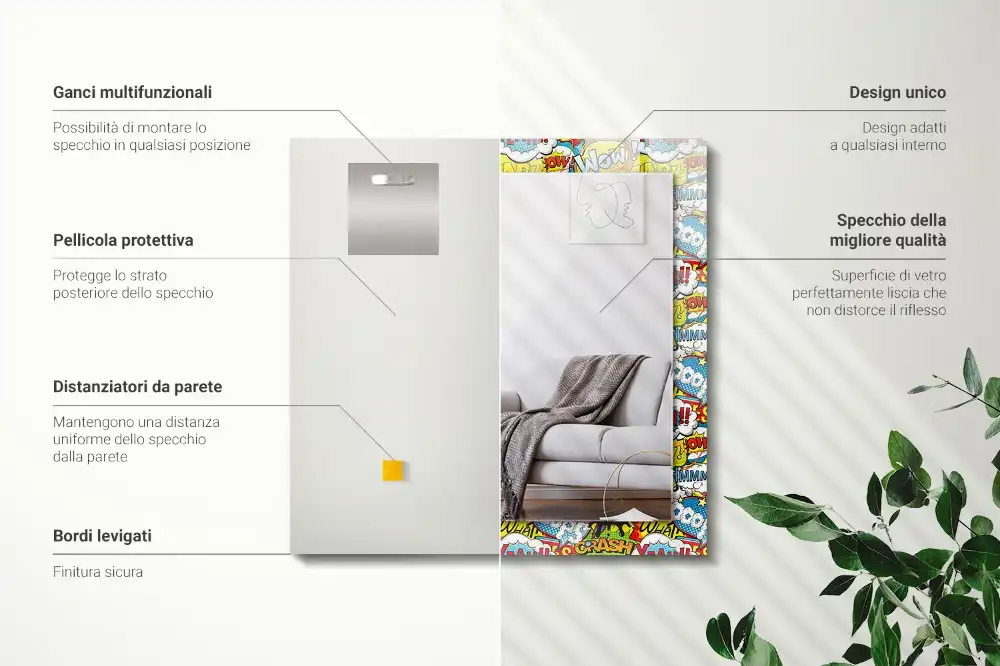 Obdĺžnikové zrkadlo s motívom Farebné komické bubliny