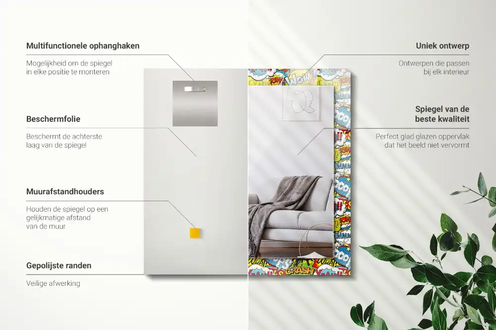 Obdĺžnikové zrkadlo s motívom Farebné komické bubliny