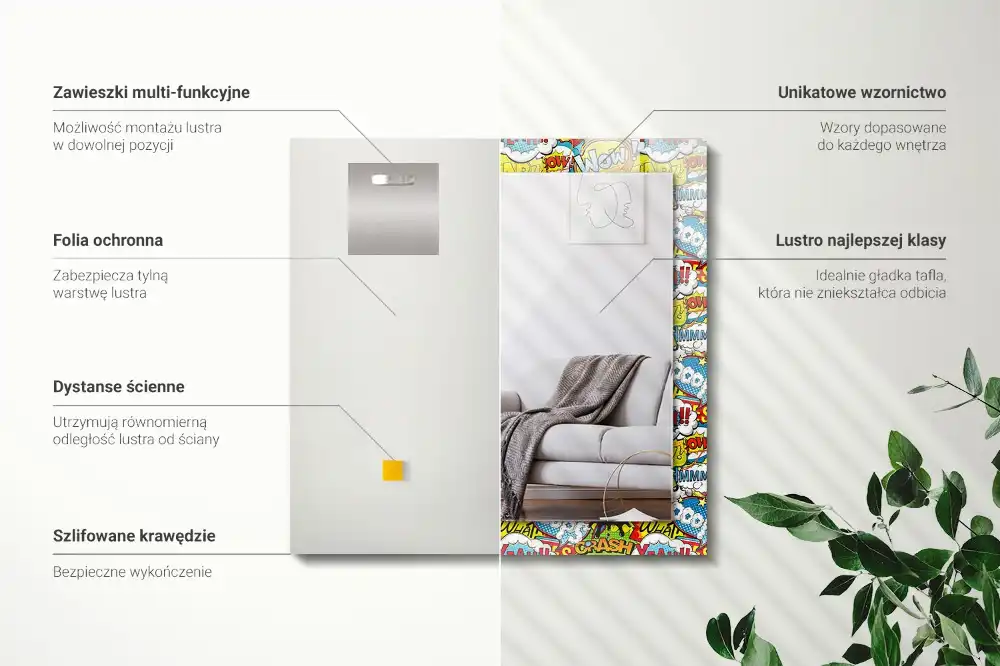 Obdĺžnikové zrkadlo s motívom Farebné komické bubliny