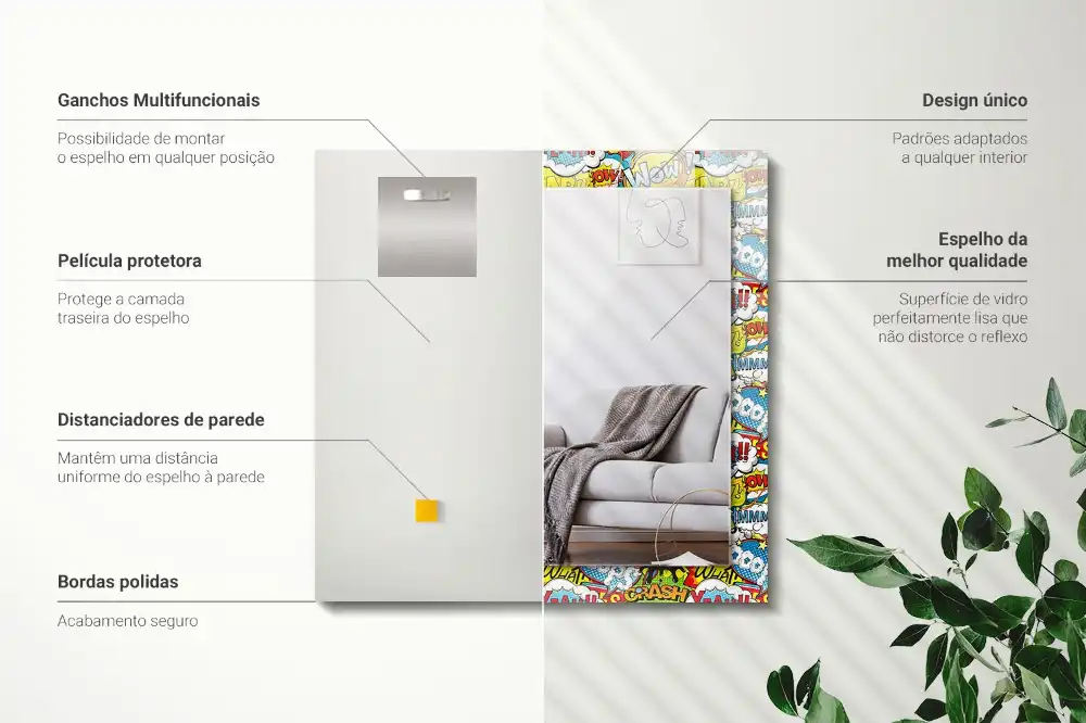 Obdĺžnikové zrkadlo s motívom Farebné komické bubliny