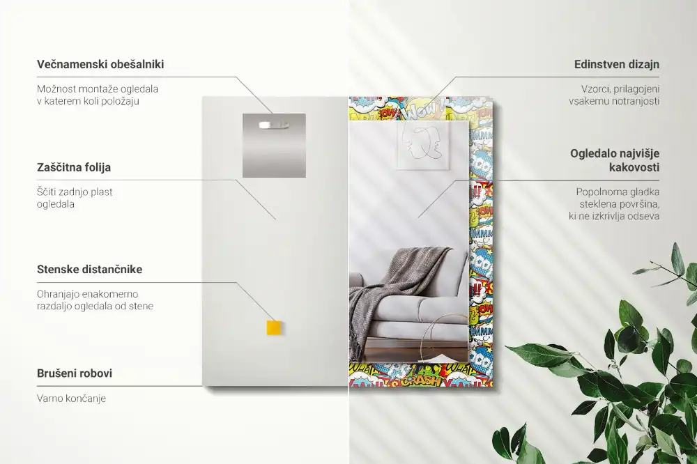 Obdĺžnikové zrkadlo s motívom Farebné komické bubliny